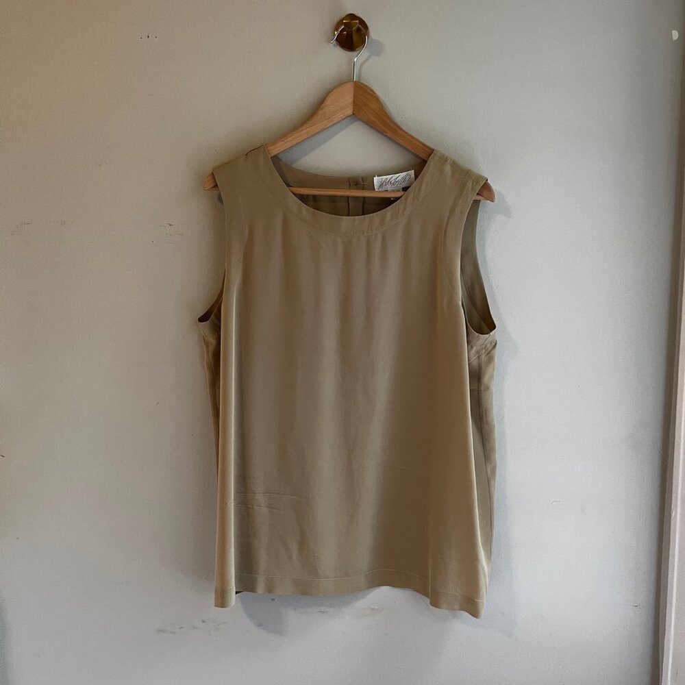 Vintage Lord & Taylor 100% Silk Sleeveless Blouse – Size 14 – Camel Tan